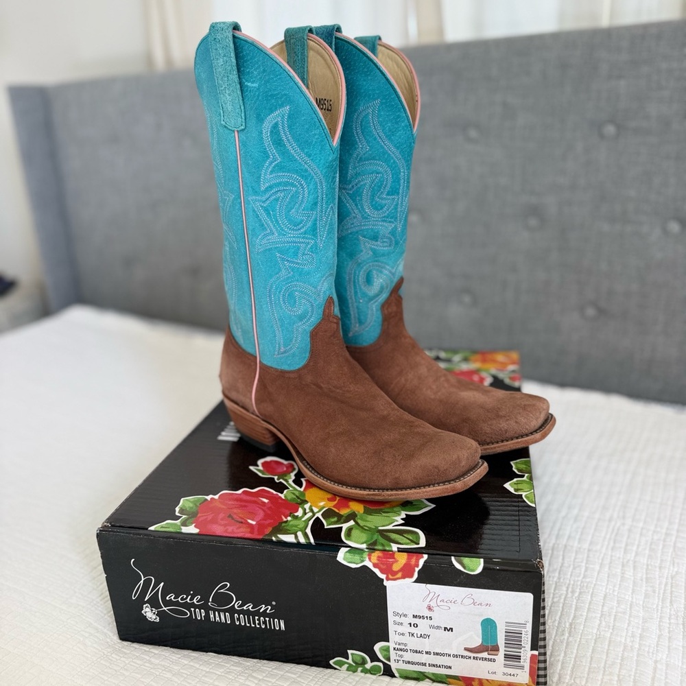 Macie Bean Top Hand Collection Brown & Turquoise Western Boots